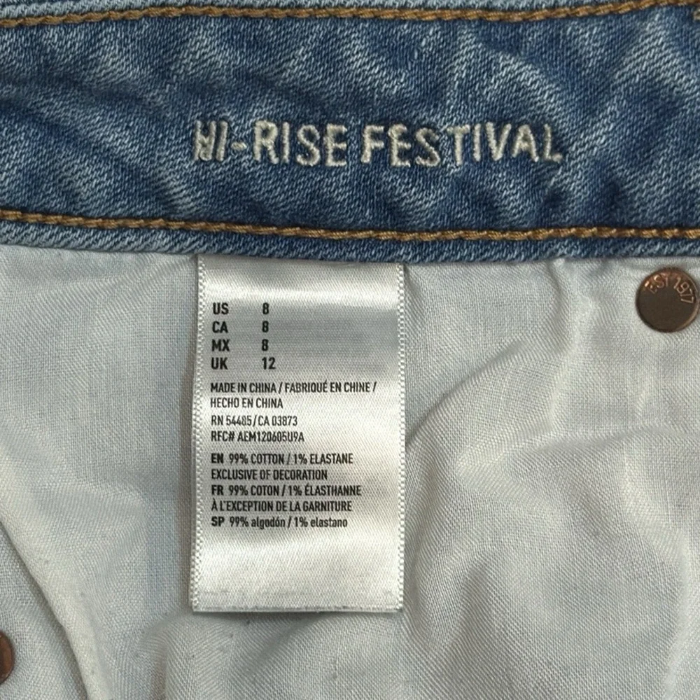 American Eagle Stretch Hi-Rise Festival Women's Cutoff Ragged Jean Shorts Size 8